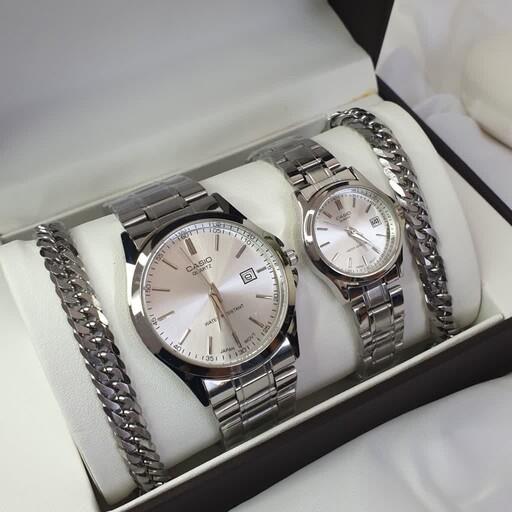 ساعت مچی ست مردانه و زنانه کاسیو  صفحه مشکیاستیل بند casio